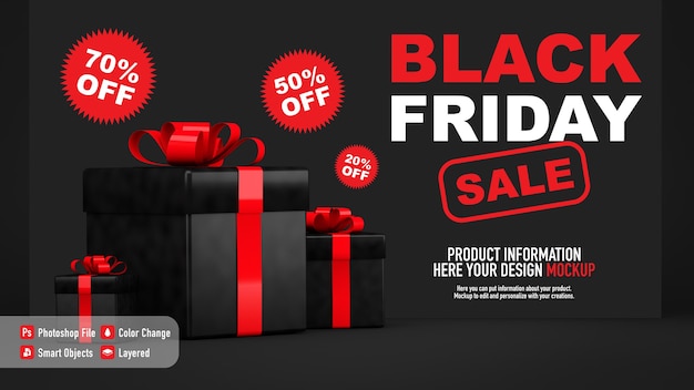 Poster mockup for Black Friday with gift boxes