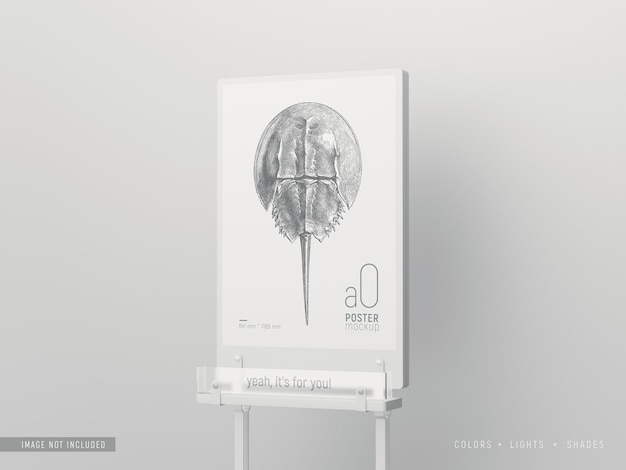 PSD poster mockup on display board with metal stand