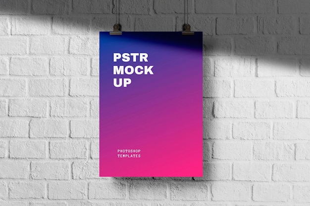 Poster Mockup Template Design Hanging on A Rope PSD