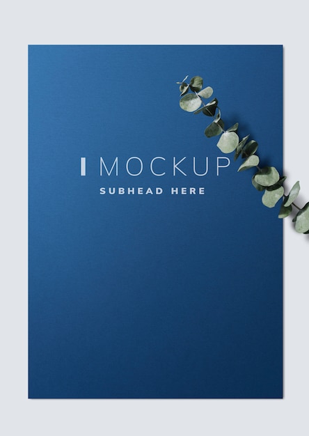 PSD poster mockup with eucalyptus leaves