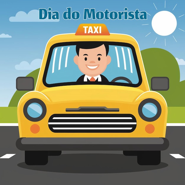 PSD a poster for taxi cab with a man driving a yellow taxi