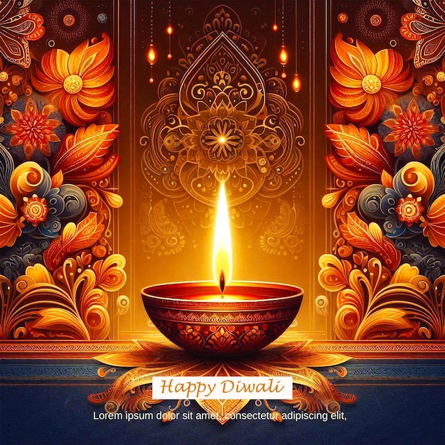 PSD a poster with a candle that says happy diwali