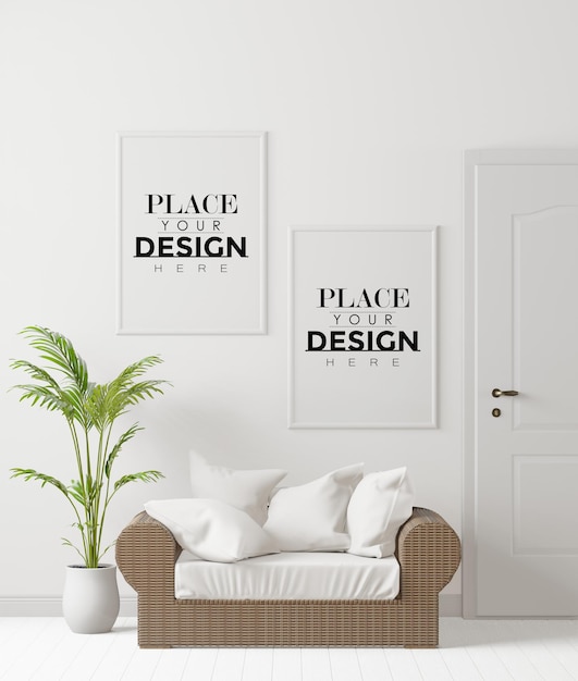 Posterframe in woonkamer Psd Mockup