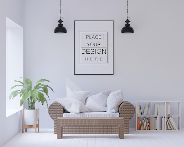 Posterlijst in woonkamer Psd Mockup