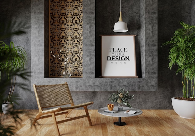 Posterlijst in woonkamer Psd Mockup