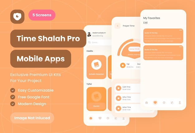 PSD prayer muslim mobile apps ui kit template