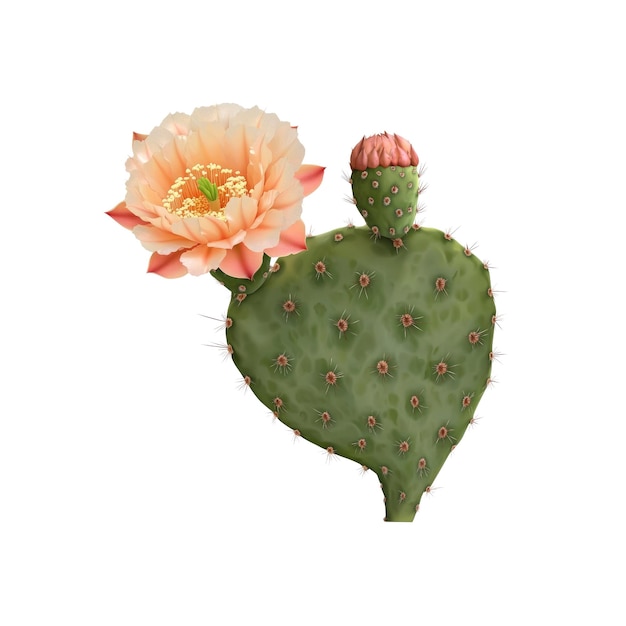 PSD prickly pear cactus with flower and bud