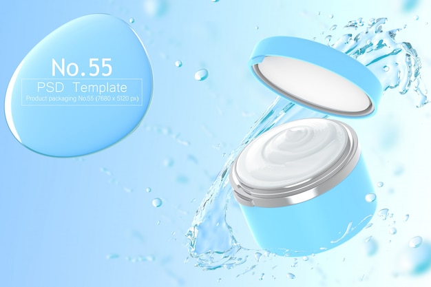 PSD product and water splash background template 3d render