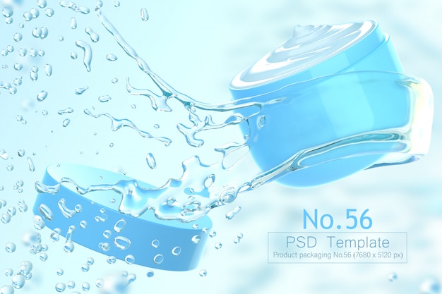 PSD product and water splash background template 3d render