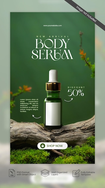 PSD produkt beauty green cosmetic and skincare promotion sale social media story and banner 01