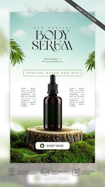 PSD produkt beauty green cosmetic and skincare promotion sale social media story and banner 02