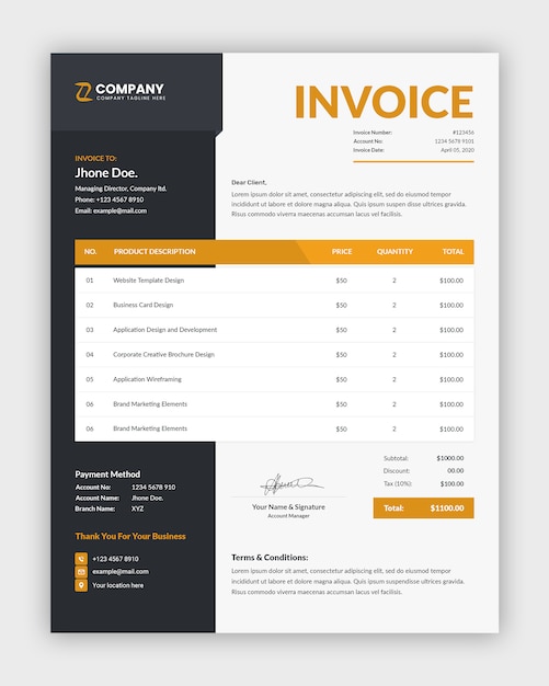 Professional business invoice template design