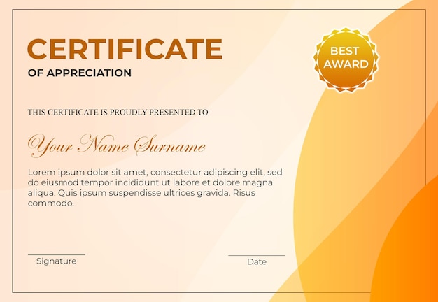 PSD professional design of certificate for appreciating