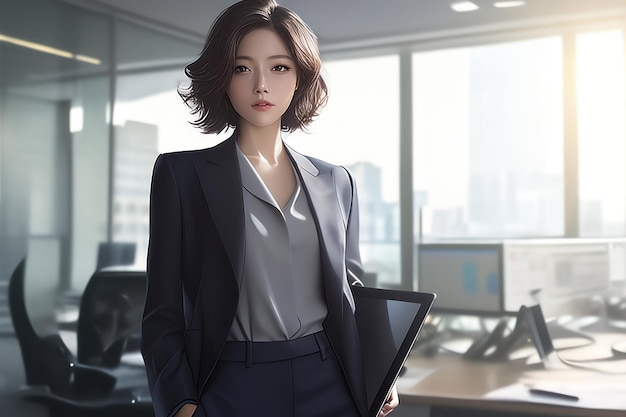 PSD a professional woman in business attire stands confidently in a