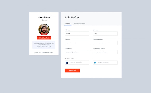 Profile Edit & Login Form Website template