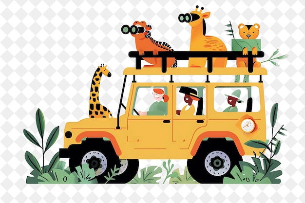 PSD przygoda safari z postaciami mającymi jeep tour design i people lifestyle flat illustration