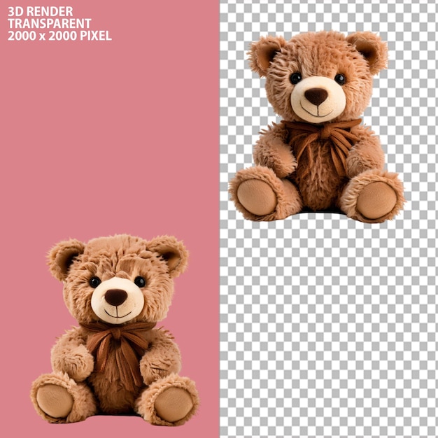 PSD 3d redering of taddy bearpinkbearloinzabra with isolated transparent background