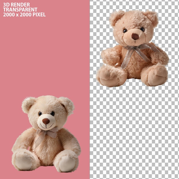 PSD 3d redering of taddy bearpinkbearloinzabra with isolated transparent background