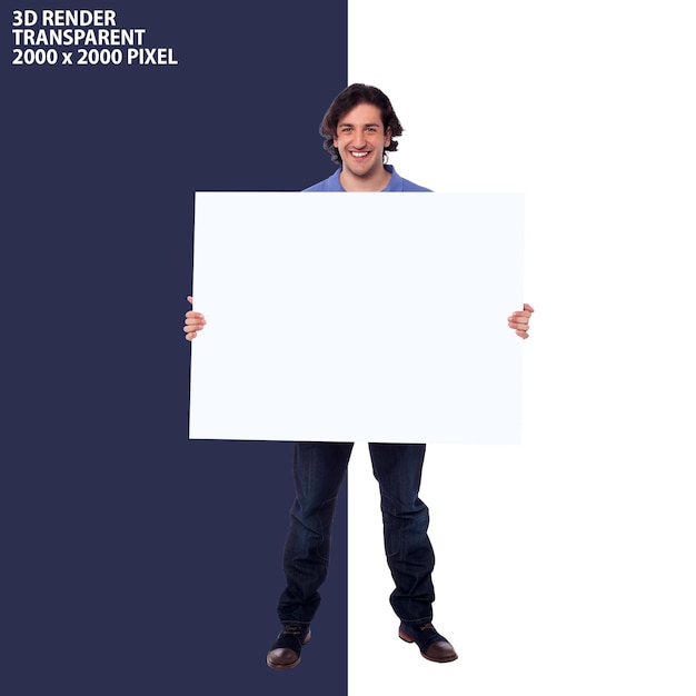 PSD psd of advertisement man showing poster for ads with transparent background