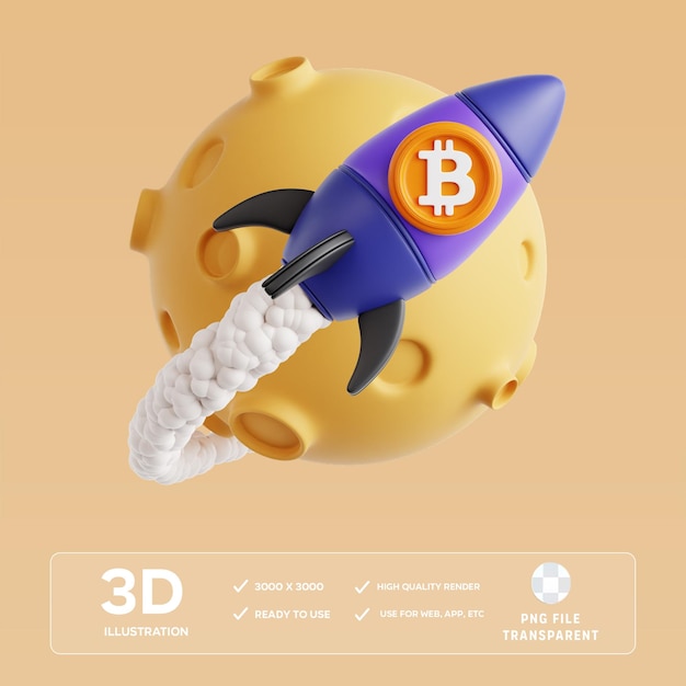 PSD биткоин на Луну 3D иллюстрация