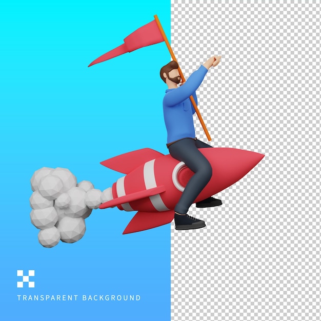 PSD business flying go on rocket 3D Illustration