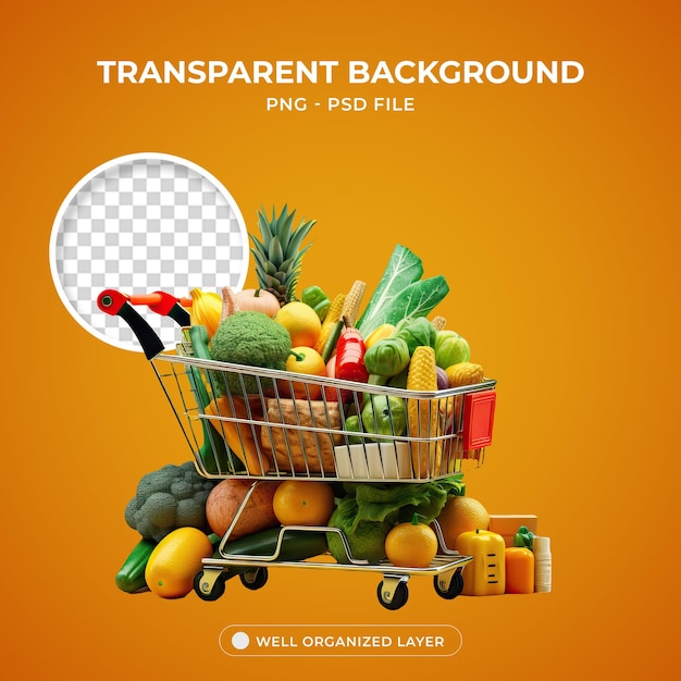 PSD Cart with Vegetables and Fruits PNG Transparent PNG Transparent