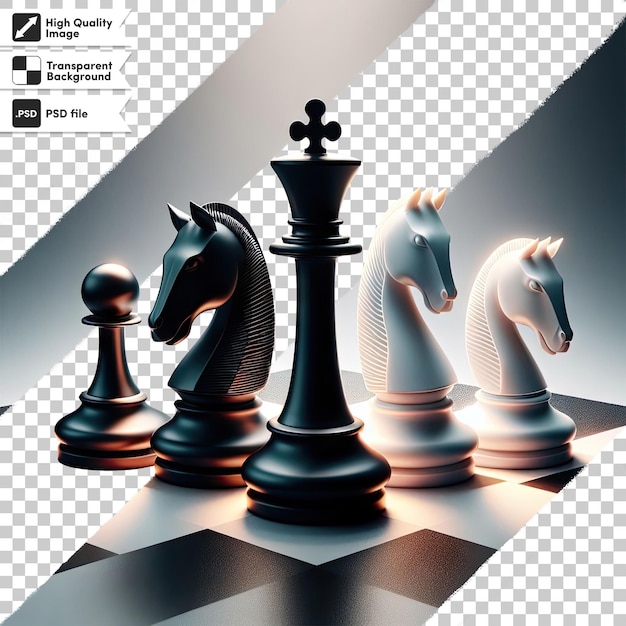 PSD chess pieces on a chessboard on transparent background