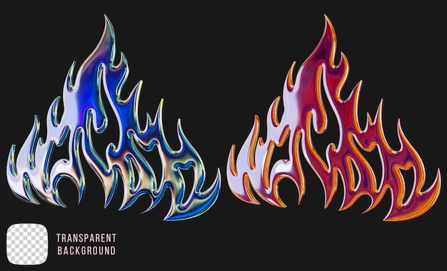 PSD psd chrome y2k abstract fire shape 3d rendering