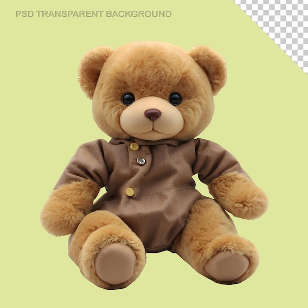 PSD Cute plush bear toy on transparent isolated background