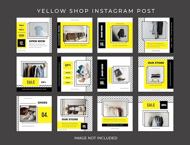 PSD Fashion yellow shop pack collection instagram post template