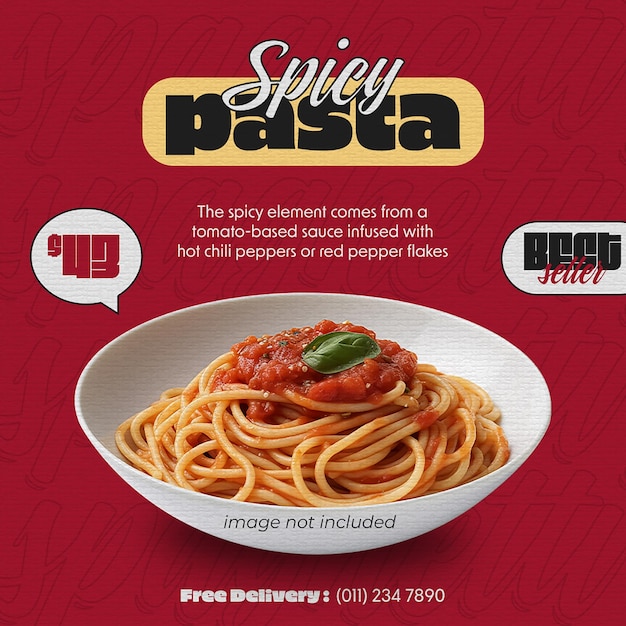 PSD food spicy pasta instagram post design template