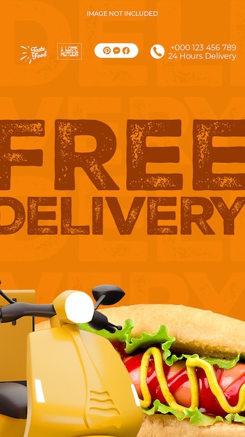 PSD Free Delivery Food Design dla mediów społecznościowych i szablonu historii na Instagramie