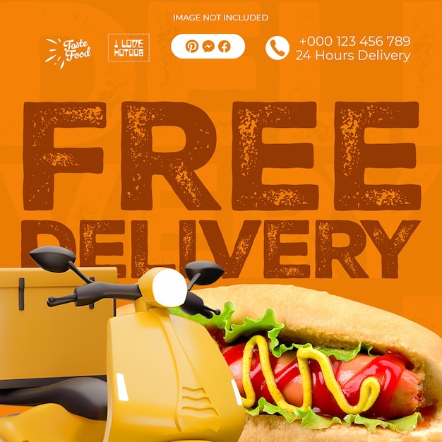 PSD Free Delivery Food Design dla mediów społecznościowych i szablonu postów na Instagramie