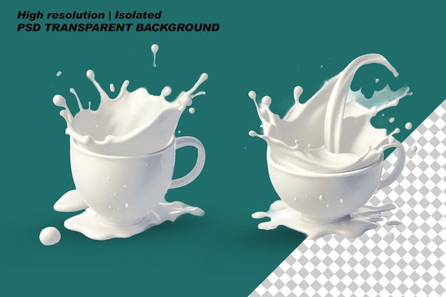 PSD glass milk or yogurt realistic splashes png on isolated transparent background