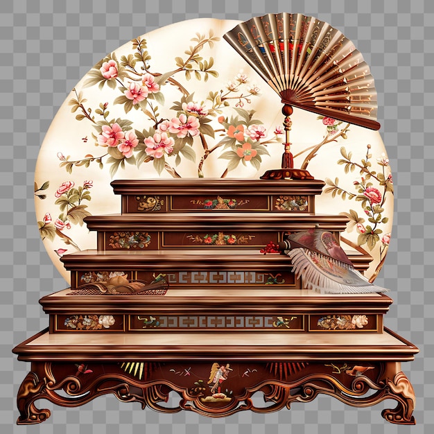 PSD psd hand painted silk product stand with luxurious feel three tier podi isolated clipart medieval