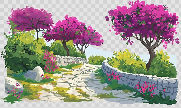 PSD psd idyllic olive grove landscape with rustic stone walls and vi 2d game asset concept landscape