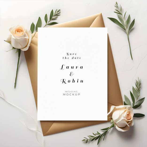 PSD invitation mock up template with floral elements