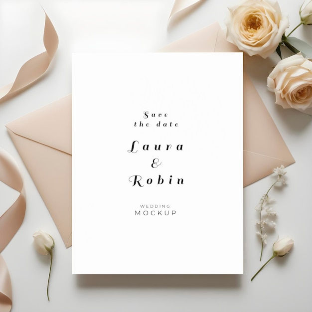 PSD invitation mock up template with floral elements