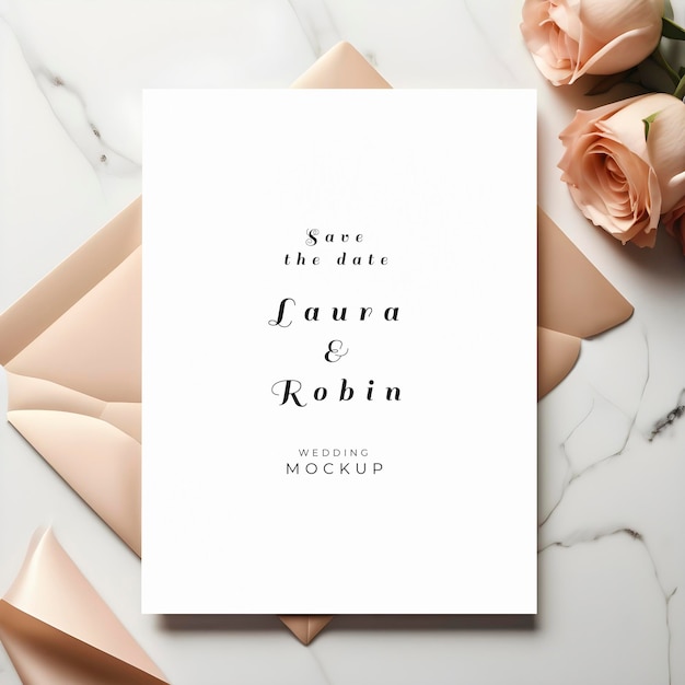 PSD invitation mock up template with floral elements