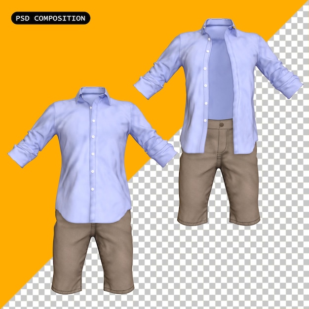 PSD psd letni strój męski pack cloth moda izolowana 3d render ilustracja