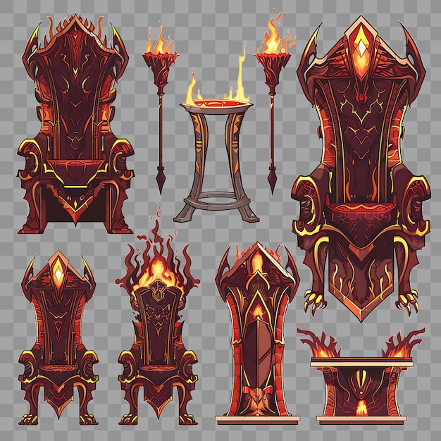 PSD psd medieval dragon throne set with fiery red and gold accents t 2d game asset clipart isolated art