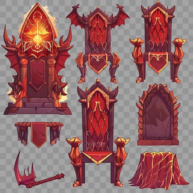 PSD psd medieval dragon throne set with fiery red and gold accents t 2d game asset clipart isolated art