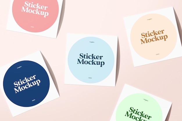 PSD psd mix of round stickers collection mockup