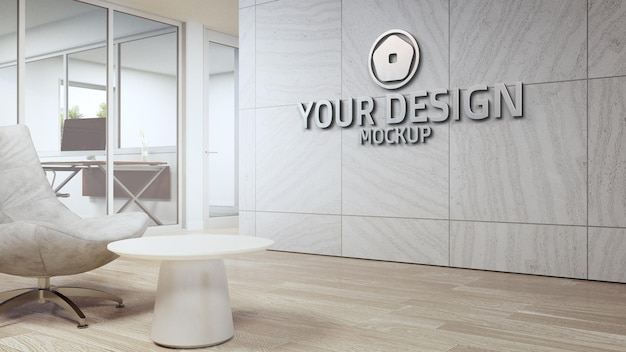 PSD psd mockup for metal logo or sign with editable wall floor and chair color