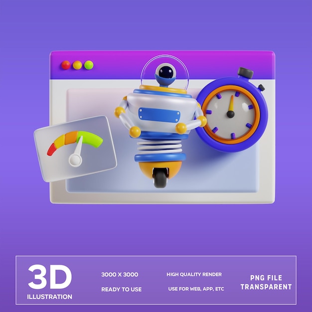 PSD optimized website speed robot 3D Illustration