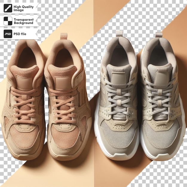 PSD pair of sport shoes on transparent background