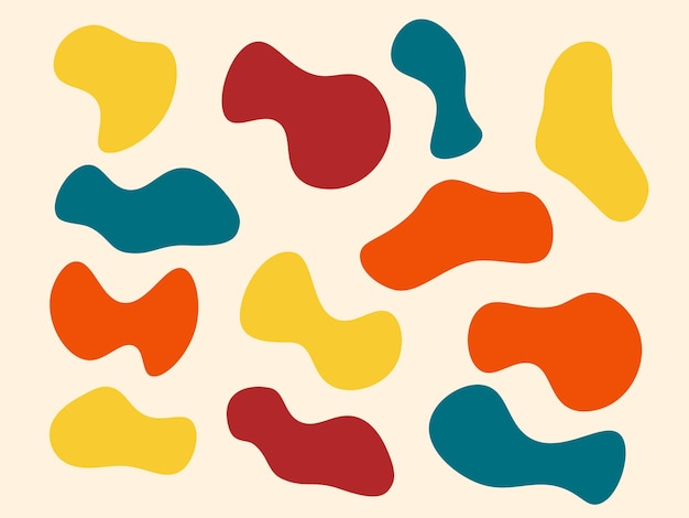 Psd retro colorful abstract shapes blob fluid hand drawn organic shapes seamless