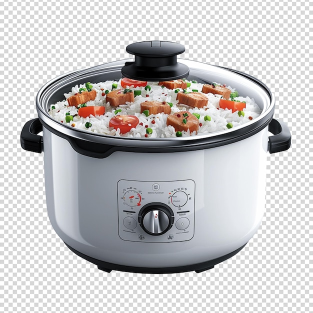 PSD rice cooker steaming cooking pot with lid isolated on transparent background