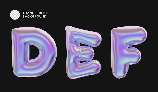 PSD psd a set of 3d holographic inflated letters d e f