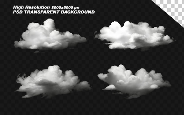 PSD set clouds png on isolated transparent background